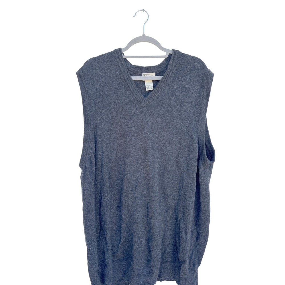 L.L.Bean Wool Sweater Vest Mens Gray V Neck Sleeveless Knit Layering,‎ XXL REG